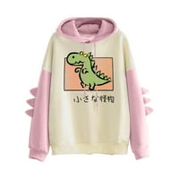 Sunhillsgrace Majice Za Žene Casual Kapuljačom Dugi Rukav Spajanje Dinosaurusa Spajanje Cvjetnih Printova Duks Pulr Tops Tee Shirt Top Bluza