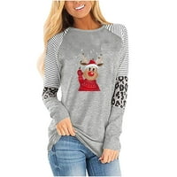 Božić Reindeer Baseball T-Shirt za žene Božić Leopard Stripe bluza Dressy spajanje rukav udoban Shirt tunike