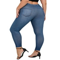 Caprese ženske plus veličine tajice visokog struka lažne farmerke butt Lifting Oversized Fau Denim pantalone prozračne Jeggings stomak kontrola Pencil pantalone plava 2XL