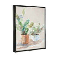 Stupell Industries biljke kaktusa u saksiji akvarelna slika Jet Crni plutajući uokvireni platneni Print
