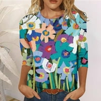 Tee Sirts for Women Length Sleeve Crew Neck Womens Fashion Tops Middle Flowers Business Shirts for Women Summer Clothes Womens Dress bluze for Evening Sky Blue XL