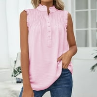 Ženski vrhovi dugme bez rukava bluza sa štampanim V-izrezom Pink XL