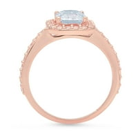 2.07 ct smaragdno rezani plavi prirodni akvamarin 14k ružičasto zlato godišnjica angažmana halo prsten