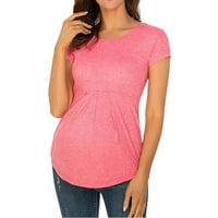 asdoklhq trudna Odjeća odobrenja ljeto žene porodiljske Odjeća okrugli vrat kratki rukav Ruffle Fold trudna