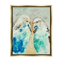 Stupell Industries par plavi papagaji ptice tačkasti akvarel detaljno slikarstvo metalik zlato plutajuće uokvireno platno Print Wall Art, dizajn Patti Mann