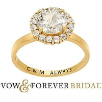 Zavjet i zauvijek personalizirani vjenčani 14k zlato preko srebra oreol bijeli Topaz Solitaire gravirani zaručnički prsten