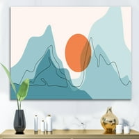 Designart 'Apstraktne Plave Planine Sa Crvenim Mjesecom I' Moderna Platnena Zidna Umjetnička Štampa