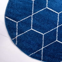 Jedinstveni loom Geometric Trellis Frieze ćiona Navy Blue Sloy 7 '1 Round Trellis tradicionalni savršeni