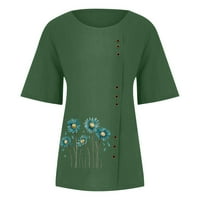 Puntoco ljetni Top za ženske ljetne kratke rukave za štampanje cvijeća labave majice Army Green 4