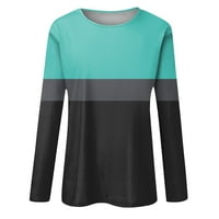 TKing modni Duks za žene Plus Size Dugi rukav Crewneck Colorblock Tops pulover Tunic Shirts Blue M