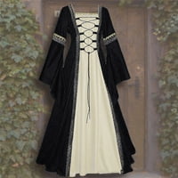 Lopecy-Sta žene Casual Retro Dugi rukav spajanje čvrsta Gotička Cosplay haljina popust klirens duga rukav haljina za žene Sundresses za žene crna