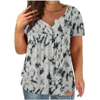 Puntoco Women tops clearance Women Plus Size V-izrez Tie-dye Print dugme kratki rukavi vrhovi majica bluza crna 18