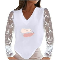 Košulje od Dadaria za žene Dressy Casual Plus size Ženska ležerna čipka dugih rukava patchwork V-izrez