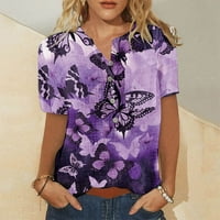 Cvjetni vrhovi za žene Ležerne prilike ljeto kratkih rukava izrez Grafički majice Lagana bluza Comfort Henley Thirt s džepovima Pink XL