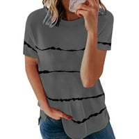 USMIXI ženske košulje Plus veličina klasični prozračni pulover vrhove Ljeto kratkih rukava Crewneck Dame Ladies Striped Print vrhovi i bluze tamno sive s