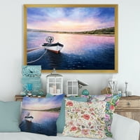Designart 'VIbrant Sunset Over Fishing Boat By The Shore' Lake House Framed Art Print