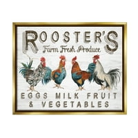 Stupell Rustikalni Roosters Farm Svježe Proizvode Životinje I Insekti Slikarstvo Zlatni Plovak Uokviren