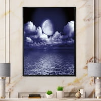 Designart 'Noć punog Mjeseca u oblačnom nebu V' Nautički i obalni uokvireni platneni zidni umjetnički Print