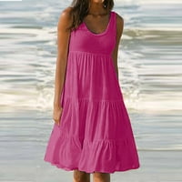 Žene plus Veličina haljina Ljeto Flowy Modni odmor Solid Boja bez rukava na plaži Labave haljine na klirensu