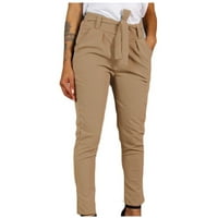CLlios ženske plus veličine Hlače ljeto elastična struka pant s džepovima casual nacrtavaju ravne pantalone na plaži
