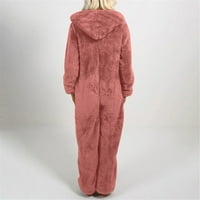 Oneie pidžame za žene zimsko toplo Furry Fleece Onesie Solid Boja s kapuljačom s dugim rukavima ROMPER kombinezon Ležerne prilike plus veličina
