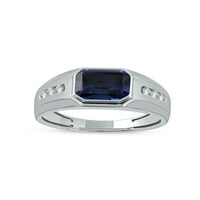 Imperial dragi kamen Sterling Silver Emerald Cut stvorio plavi safir i stvorio bijeli safir muški prsten