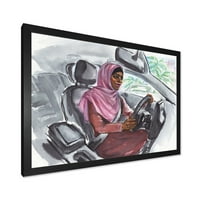 Dizajnerska Arabijska dama vožnja automobila III Moderna uramljena umjetnička štampa