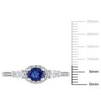 Carat t.g.w. Plavi i bijeli safir i karat T.W. Diamond 14kt bijeli zlatni halo zaručnički prsten