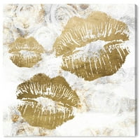 Piste Avenue Fashion and Glam Wall Art Canvas Print 'Zlatni poljupci i ruže' usne - zlato, bijelo