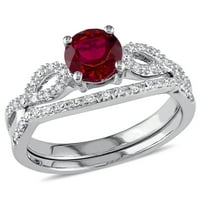 Miabella ženski karat T. G. W. okrugli rez kreiran Ruby i Carat T. W. Diamond 10kt Set vjenčanog prstena od bijelog zlata