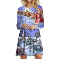 Ženska majica s dugim rukavima modni Festival Tree Print Crew vrat grafički Duks pulover mini haljina