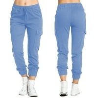 Viadha Womens Radne hlače Teretne hlače Čvrsta boja čipke labave multi džepne casual pantalone