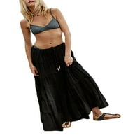 Sprifallbaby ženske višeslojne duge suknje vezice visokog struka jednobojne plažne suknje ljetne lepršave suknje uzročna klupska Streetwear