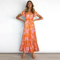 Ženske haljine klirens ženske ljetne haljine s V izrezom plaža boemski cvjetni Print Ruffles Holiday Dress