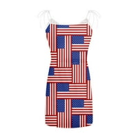 Ženski sarafan četvrtog jula sa vezicama struka seksi V izrez haljine bez rukava USA Zastava Print Mini