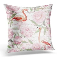 Akvarel Pink Flamingo ptice sa božur cvijeće i rukom pisanog teksta Vintage Cvjetni akvarel jastuk case poklopac jastuk