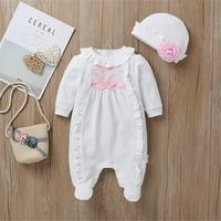 Canrulo Newborn Baby Girl 3D cvjetni rodper bodi, šešir za kombinezon odijelo odjeću bijela 4- mjeseci