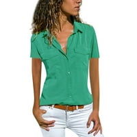Žene ljetne vrhove Čvrsti kratkih rukava za žene elegantne društvene ovratnike Slim majice džepovi T-majice