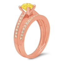 0. CT sjajan okrugli rez simulirani žuti dijamant 18k Rose Gold Solitaire sa akcentima Bridal Set SZ 8.25