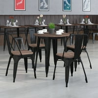 Flash nameštaj 26 okrugli metalni tabel sa crnim metalom sa drvenim topom i stočnim stolicama
