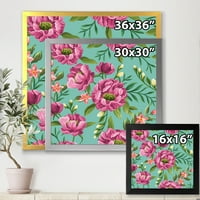 Designart' Fuchia Pink Flowers On Green VIntage ' Tradicionalni Uokvireni Umjetnički Print