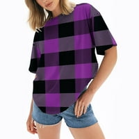 Wenini majice za žene kratkih rukava Crewneck Geometrijska grafika Ljeto Basic Tops Modni pad ramena udobne ogromne majice Bluza Purple XL