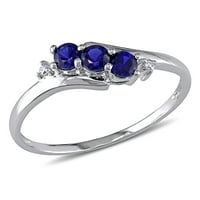 Miabella ženski karat T. G. W. stvorio plavi safir i dijamantski naglasak 10kt tri kamena prstena od bijelog