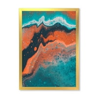 Designart 'apstraktna kompozicija mramora u narandžastoj i plavoj VI' moderni uokvireni umjetnički Print