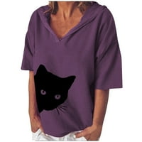 Prinxy ženska odjeća casual labav mačka za bluze CAT grafički ispis pulover plus majice za žene teen djevojke ljetne Y2K odjeću s kratkim rukavima na vrhu za žene ružičasto