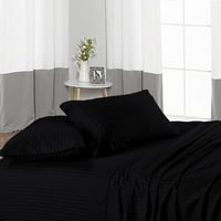 Postavljeni lim - ravni list, ugrađeni list 15 Duboki džep i jastučnice - organski bambusov list za krevet za spavaću sobu - ekstra meko - crna pruga, full-xxl veličina