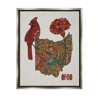 Stupell Industries Ohio Državni karanfil cvjeta zamršena cvjetna kardinal grafička umjetnost Luster siva