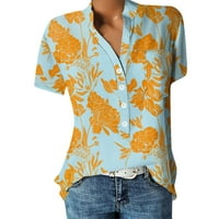 Ženske bluze i vrhovi Dressy ljeto kratki rukav dugme gore bluza Loose Fit Casual V izrez Henley Shirt tunika Top, narandžasta M