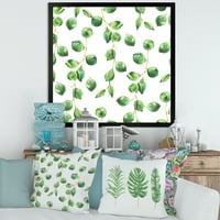 Designart 'Tropical Green Leaves Patern On White' Tropical Framed Art Print