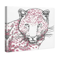 Wynwood Studio životinje Wall Art Canvas Prints 'Glitter Stripes Leopard PINK' mačke - bijela, ružičasta